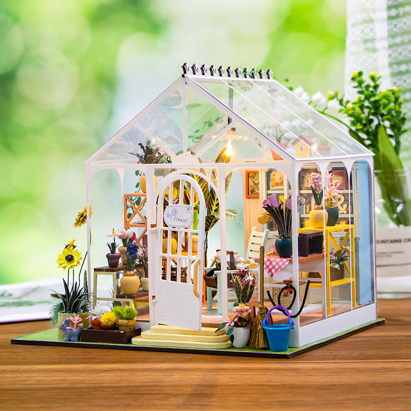 Sunshine Flower Garden DIY Miniature House Kit — box and pieces