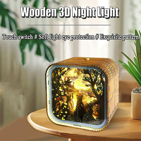 Van Gogh Starry Night Wooden 3D Puzzle Lamp — main view