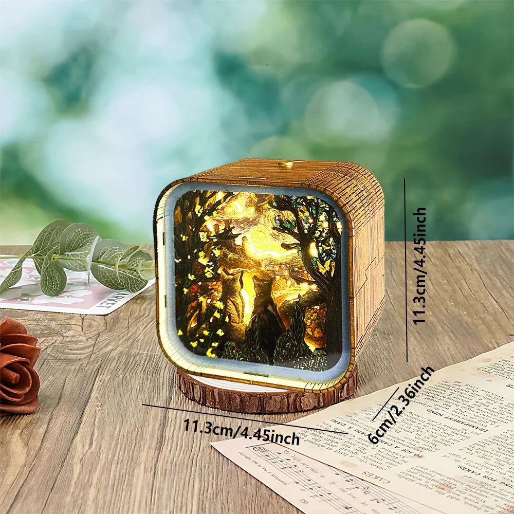 Van Gogh Starry Night Wooden 3D Puzzle Lamp — detalied side view