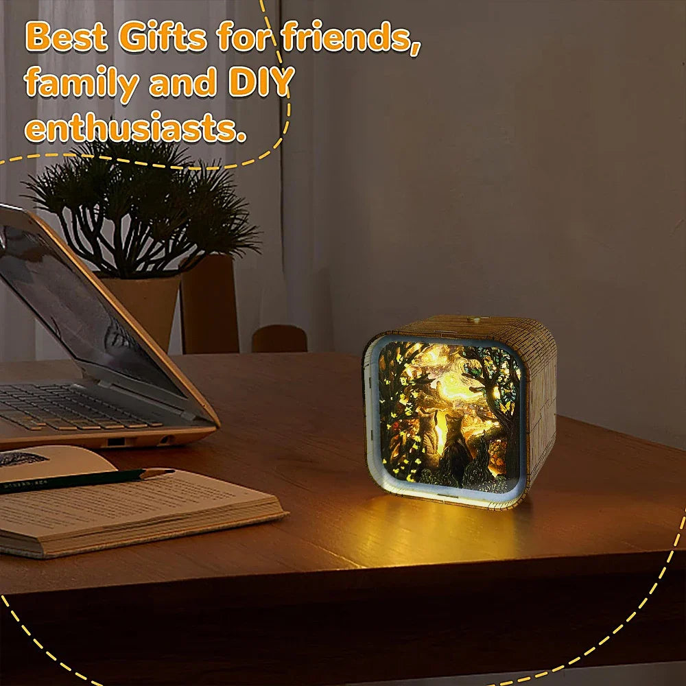 Van Gogh Starry Night Wooden 3D Puzzle Lamp — front angle