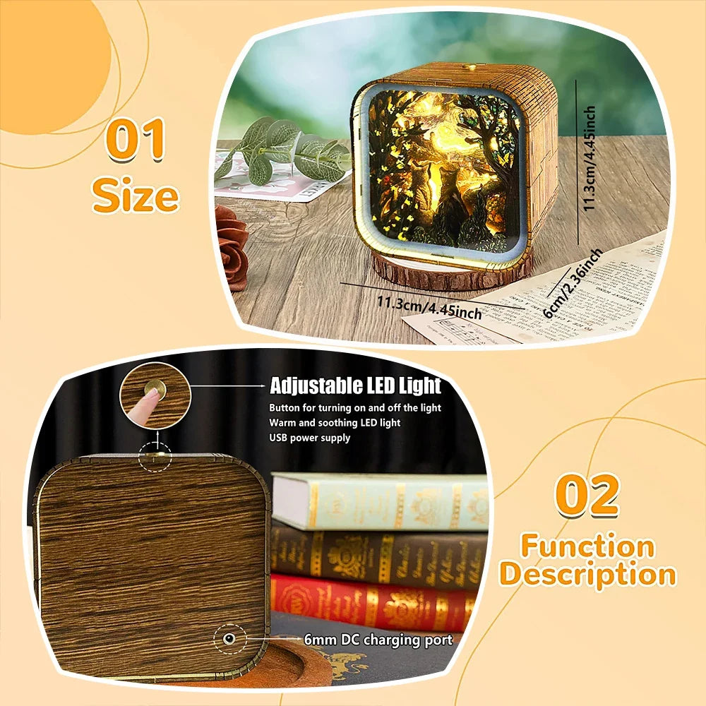 Van Gogh Starry Night Wooden 3D Puzzle Lamp — detalied side view