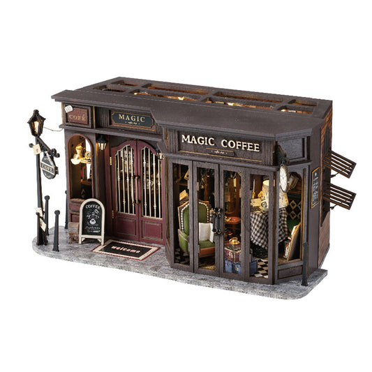 Vintage Coffee Shop DIY Dollhouse Kit — detalied side view