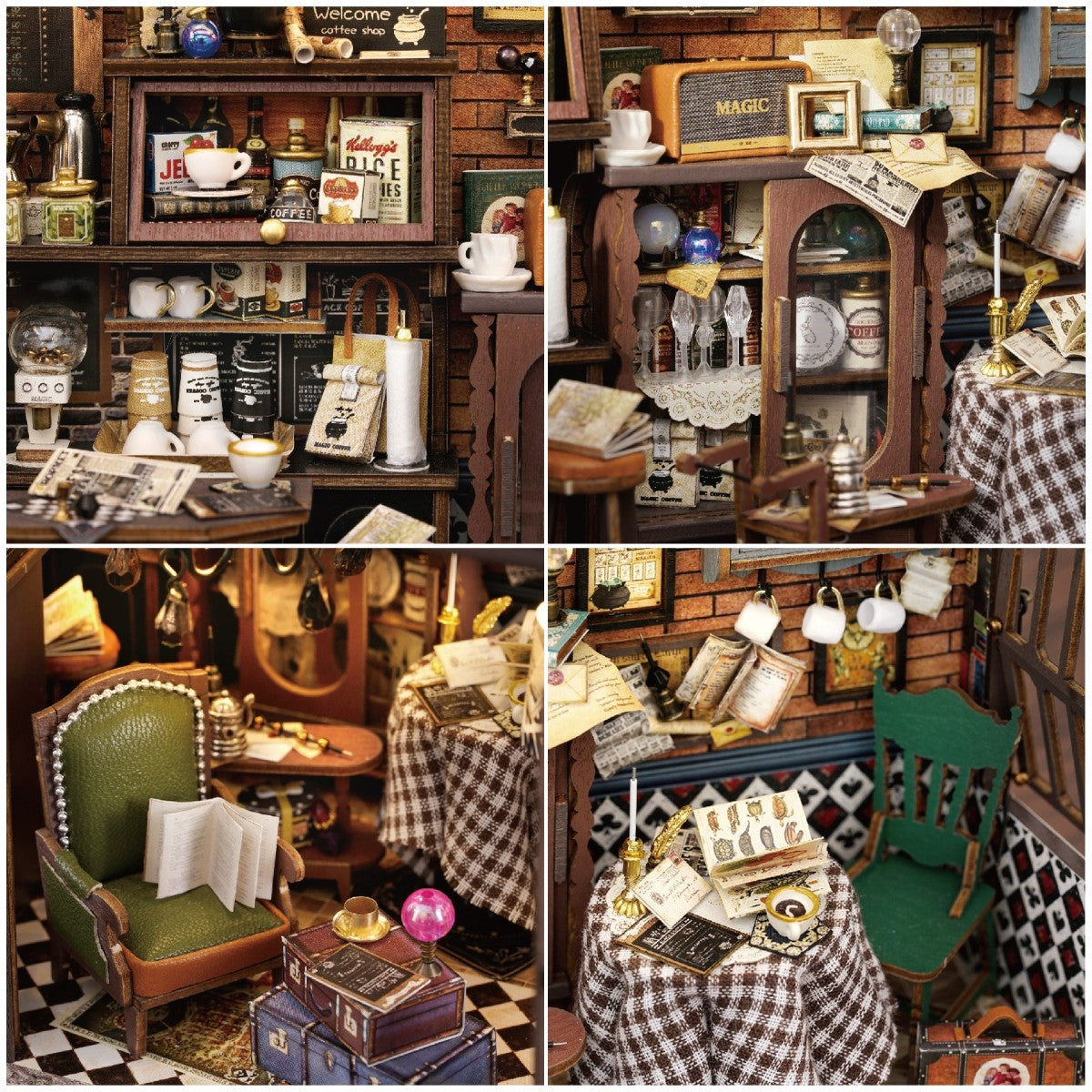 Vintage Coffee Shop DIY Dollhouse Kit — open display view