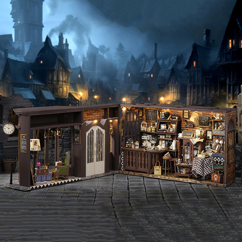 Vintage Coffee Shop DIY Dollhouse Kit — angled close-up
