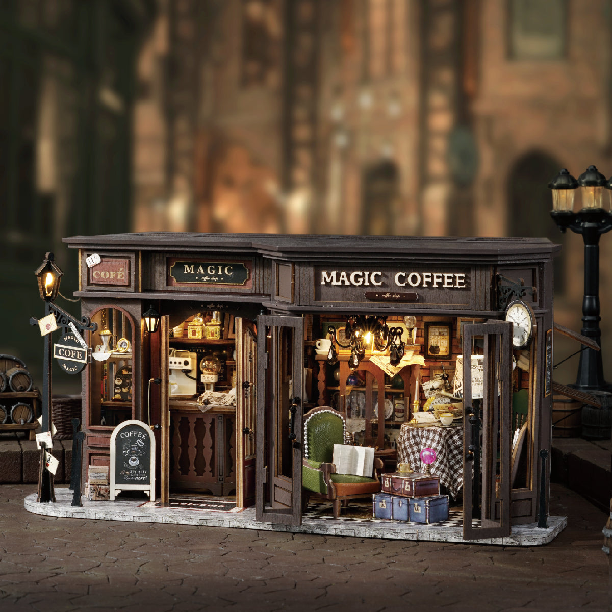 Vintage Coffee Shop DIY Dollhouse Kit — scene view