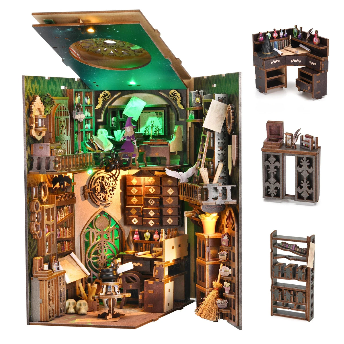 Wizard's Study DIY Book Nook Kit — open display view