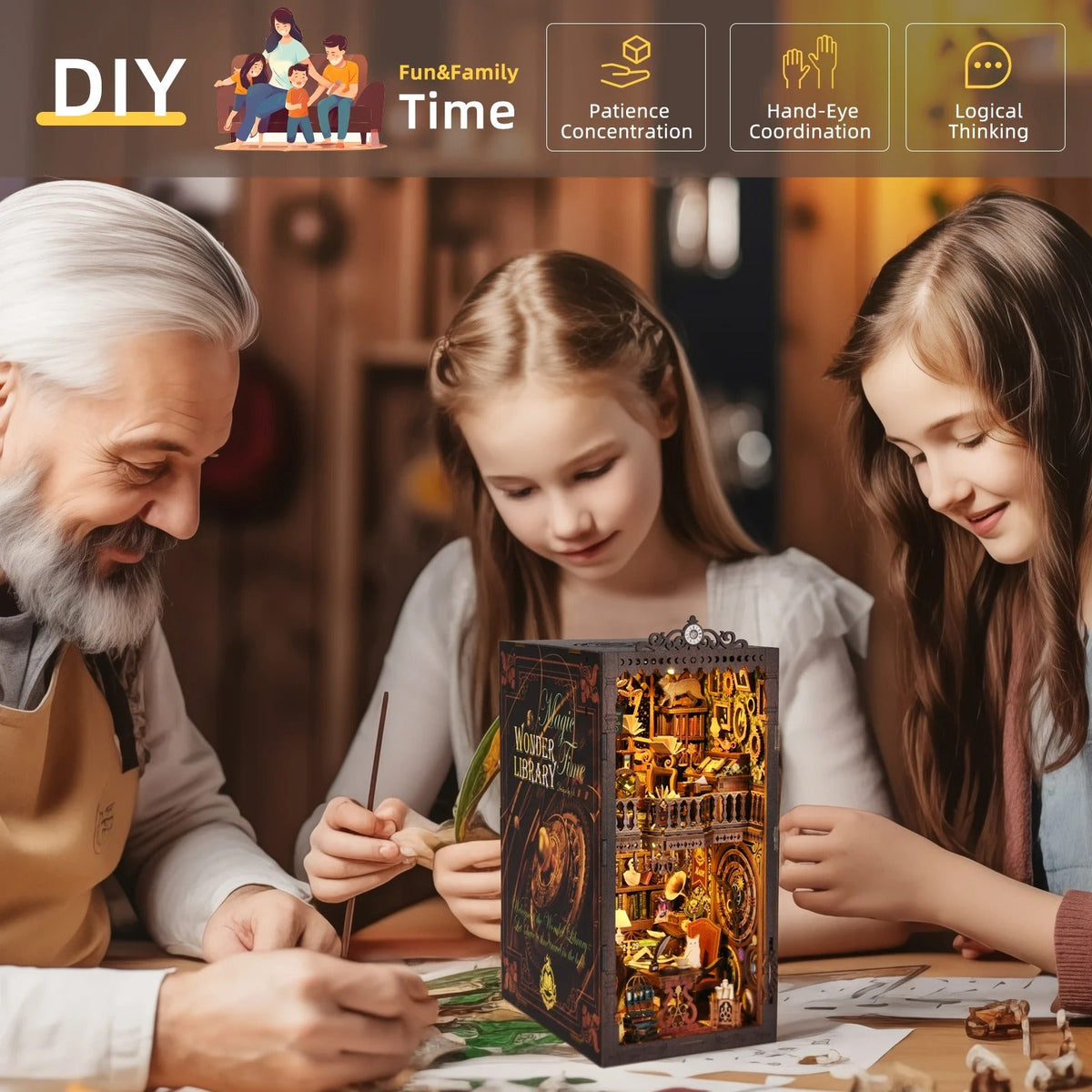 Wonder Library DIY Book Nook Kit — box and pieces