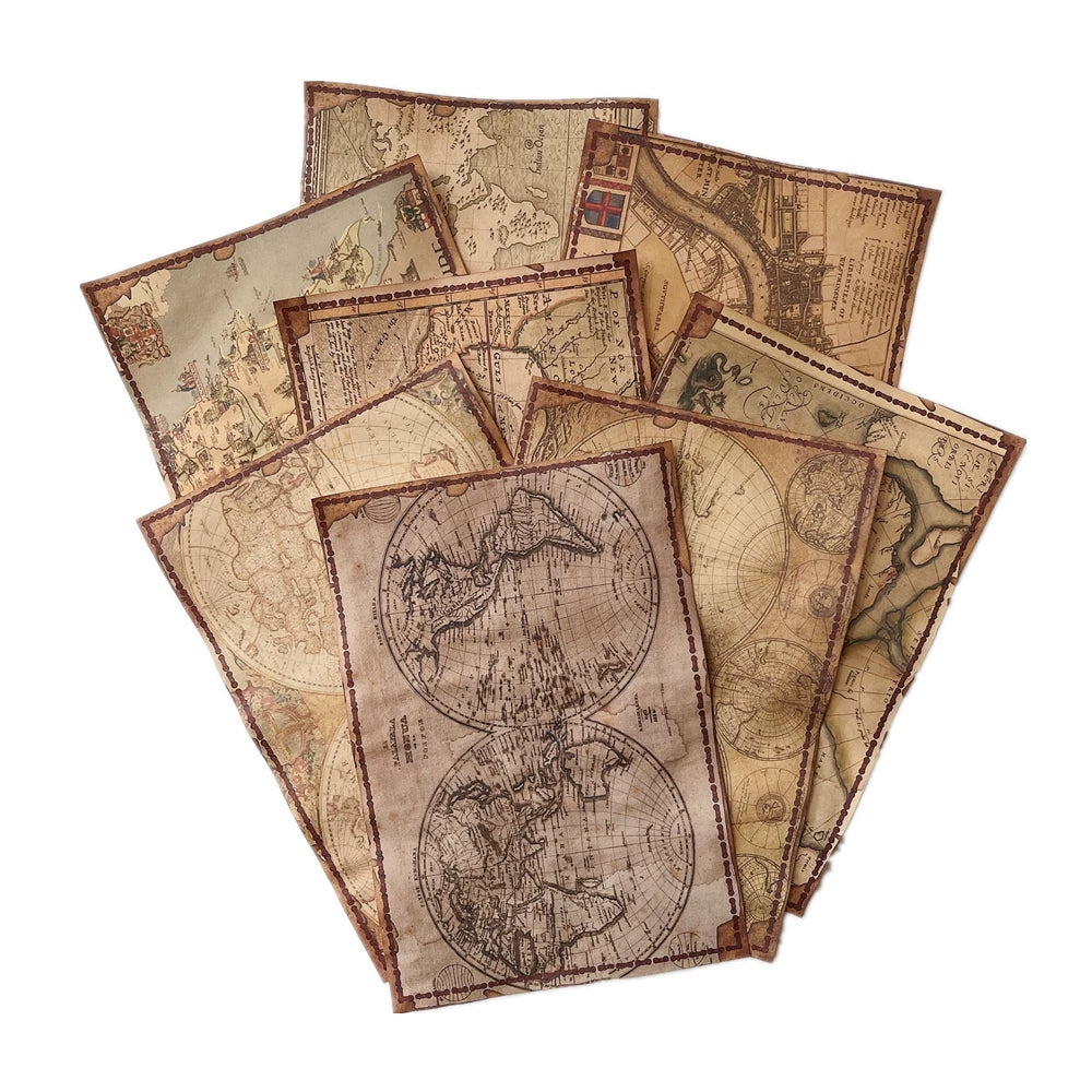 Vintage Distressed Junk Journal Scrapbook Paper Pack, Medieval Nautical Map Decorative Ephemera Paper for Journaling, Collage, DIY Art