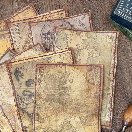 Vintage Distressed Junk Journal Scrapbook Paper Pack, Medieval Nautical Map Decorative Ephemera Paper for Journaling, Collage, DIY Art